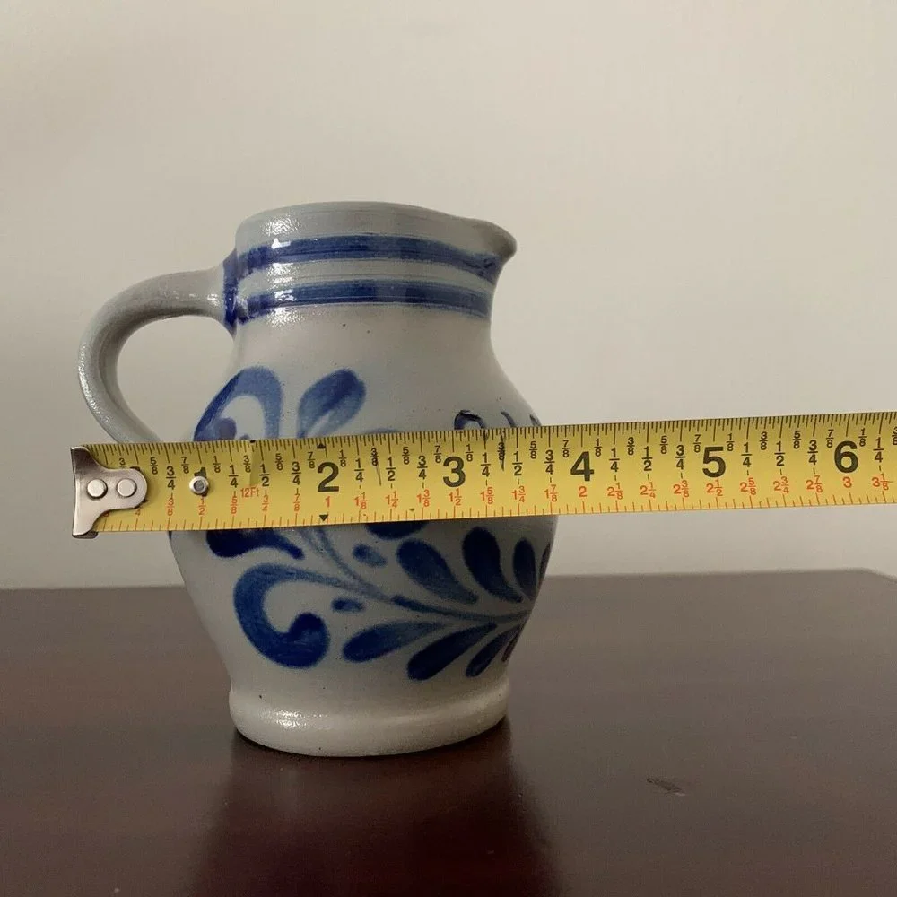 VTG 5” German HANDARBEIT Salt Glazed Cobalt Light Blue Pottery Pitcher A. Wagner - Picture 10 of 11